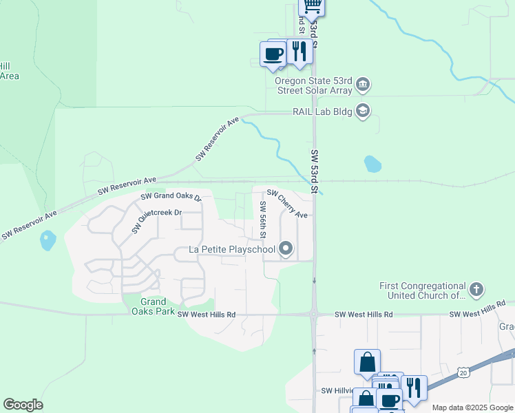 map of restaurants, bars, coffee shops, grocery stores, and more near 610 Southwest 56th Street in Corvallis