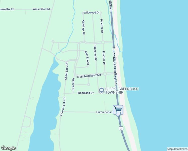 map of restaurants, bars, coffee shops, grocery stores, and more near South Timberlakes Boulevard in Alcona County