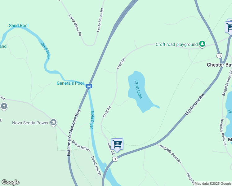 map of restaurants, bars, coffee shops, grocery stores, and more near 12 Croft Road in Chester Basin