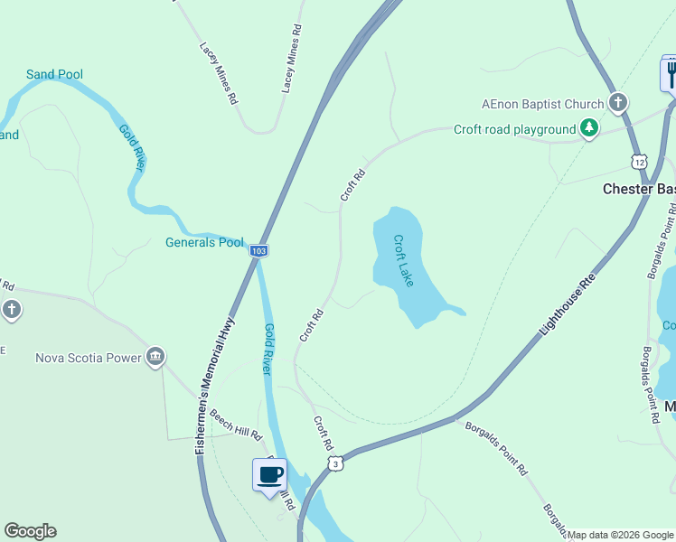 map of restaurants, bars, coffee shops, grocery stores, and more near 282 Croft Road in Chester Basin