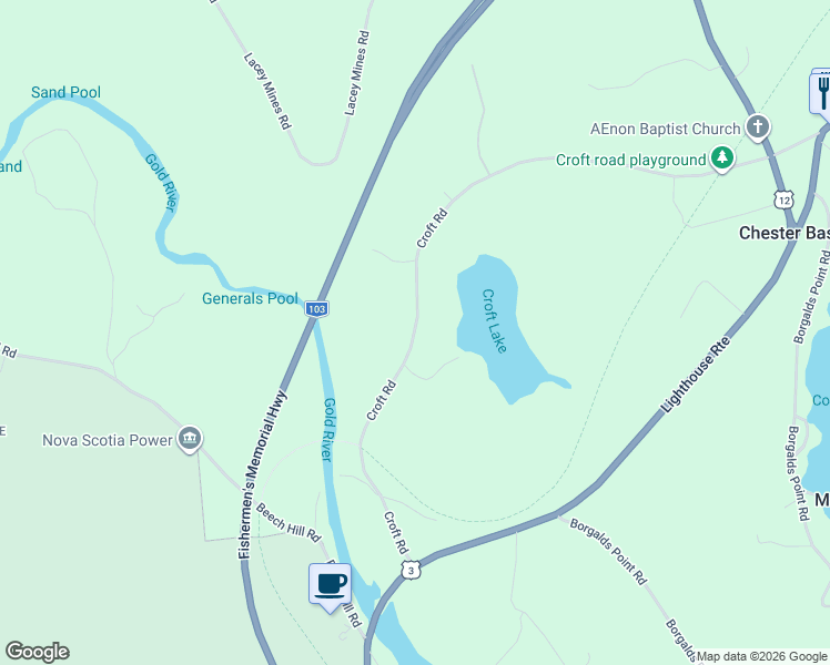 map of restaurants, bars, coffee shops, grocery stores, and more near 3 Croft Road in Chester Basin