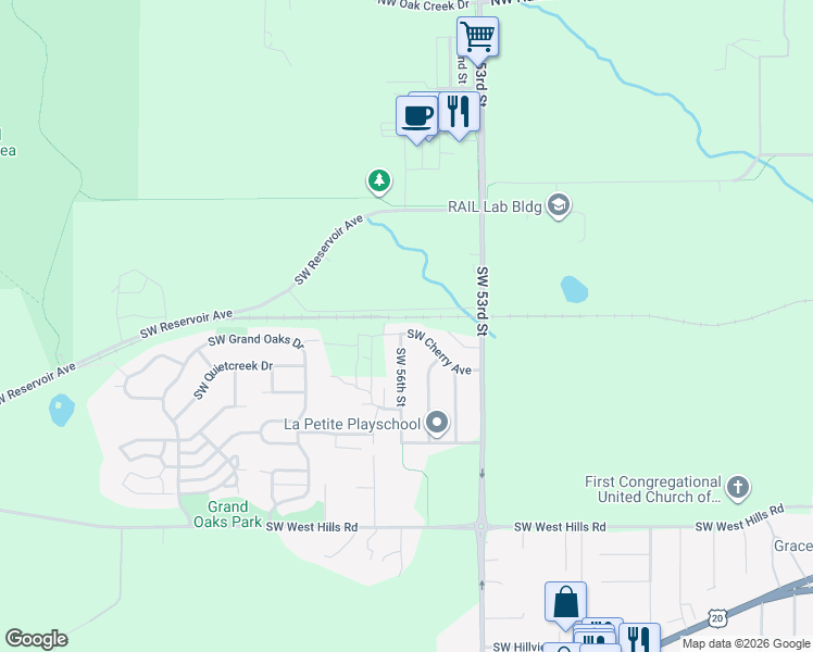 map of restaurants, bars, coffee shops, grocery stores, and more near 5565 Southwest Cherry Avenue in Corvallis