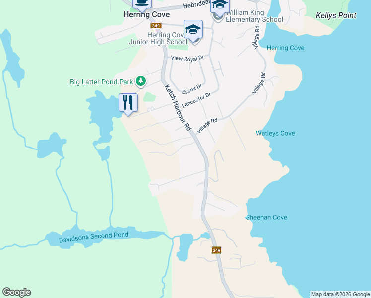 map of restaurants, bars, coffee shops, grocery stores, and more near 36 John Oneill Lane in Herring Cove