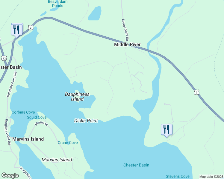 map of restaurants, bars, coffee shops, grocery stores, and more near Swallows Point Road in Chester