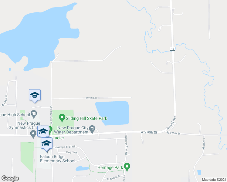 map of restaurants, bars, coffee shops, grocery stores, and more near 2200 West 265th Street in New Prague