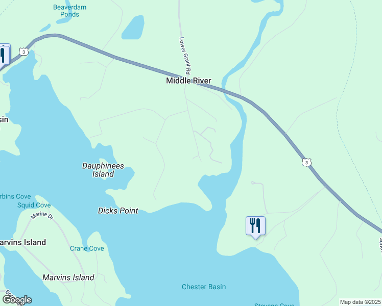 map of restaurants, bars, coffee shops, grocery stores, and more near 6 Brightside Lane in Middle River