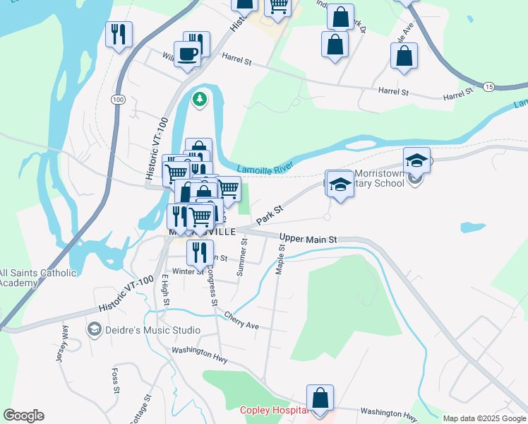 map of restaurants, bars, coffee shops, grocery stores, and more near 46 Copley Avenue in Morristown