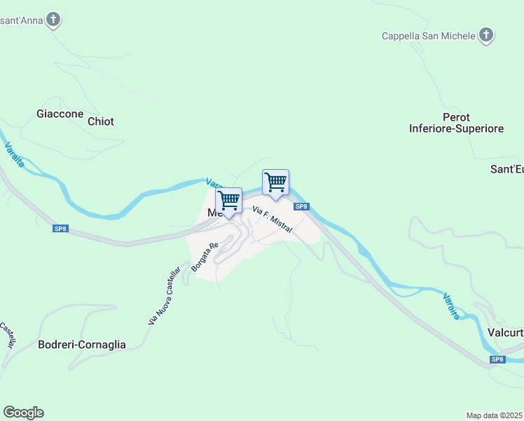 map of restaurants, bars, coffee shops, grocery stores, and more near 1A Via Carrera in Melle