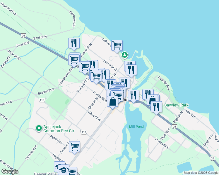 map of restaurants, bars, coffee shops, grocery stores, and more near 32 Arthur Street West in Thornbury