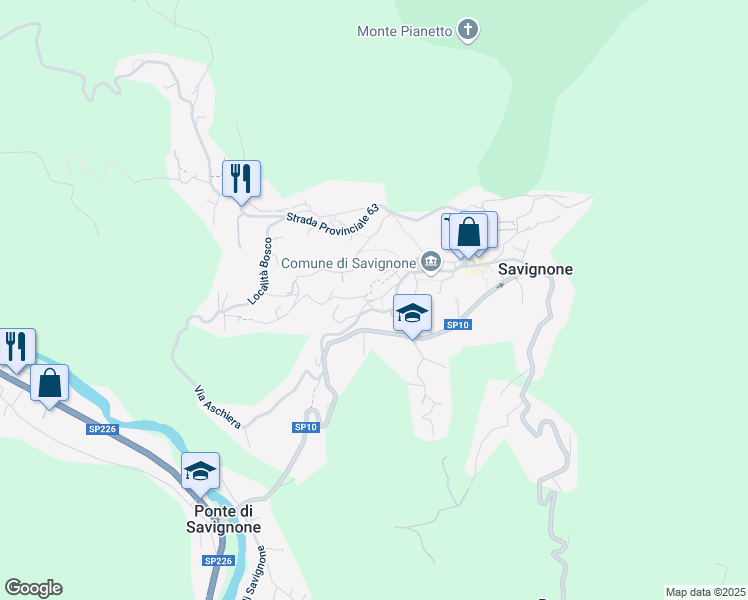 map of restaurants, bars, coffee shops, grocery stores, and more near 15 Località Prato in Savignone