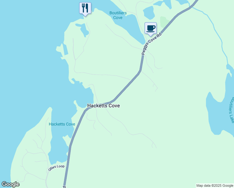 map of restaurants, bars, coffee shops, grocery stores, and more near 9810 Peggys Cove Road in Hacketts Cove