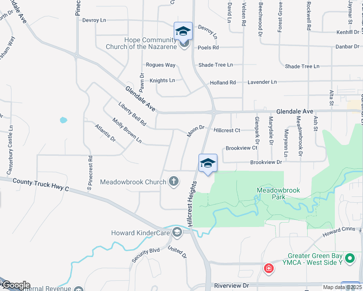 map of restaurants, bars, coffee shops, grocery stores, and more near 837 Moon Drive in Green Bay