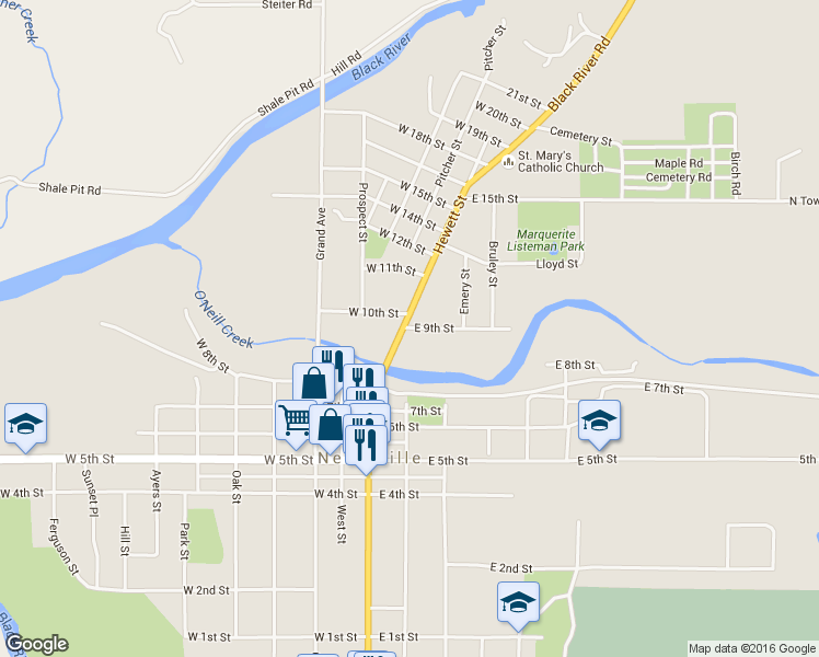 map of restaurants, bars, coffee shops, grocery stores, and more near 110 East 9th Street in Neillsville