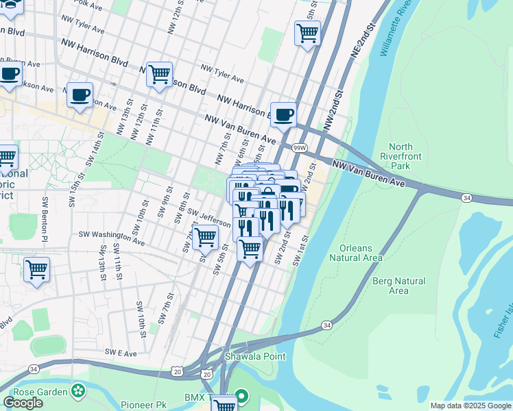 map of restaurants, bars, coffee shops, grocery stores, and more near 198 Southwest 4th Street in Corvallis