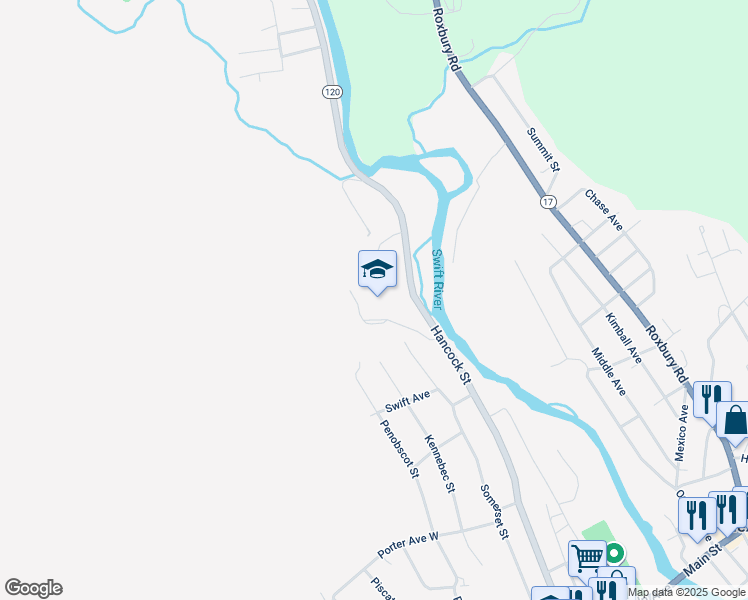 map of restaurants, bars, coffee shops, grocery stores, and more near 799 Hancock Street in Rumford