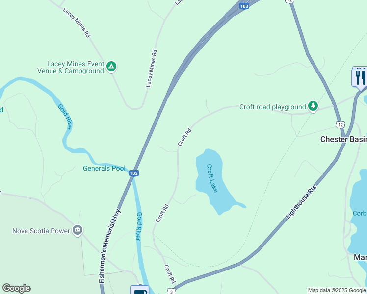 map of restaurants, bars, coffee shops, grocery stores, and more near 235 Croft Road in Chester Basin