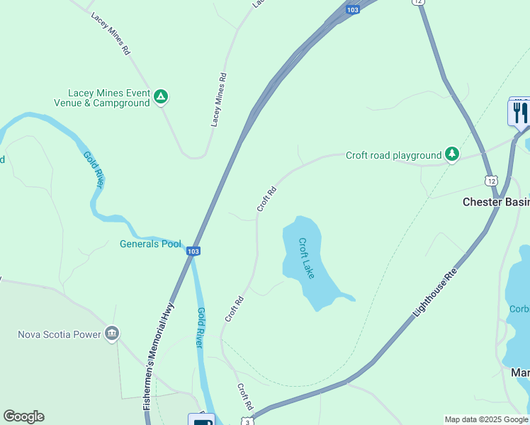 map of restaurants, bars, coffee shops, grocery stores, and more near 235 Croft Road in Chester Basin
