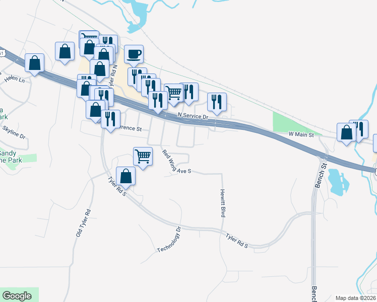 map of restaurants, bars, coffee shops, grocery stores, and more near 130 Hedin Avenue in Red Wing