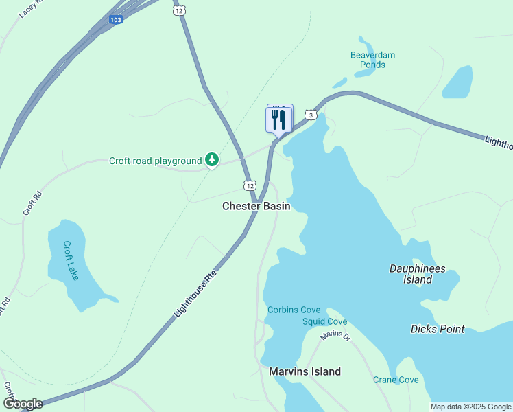 map of restaurants, bars, coffee shops, grocery stores, and more near in Chester Basin