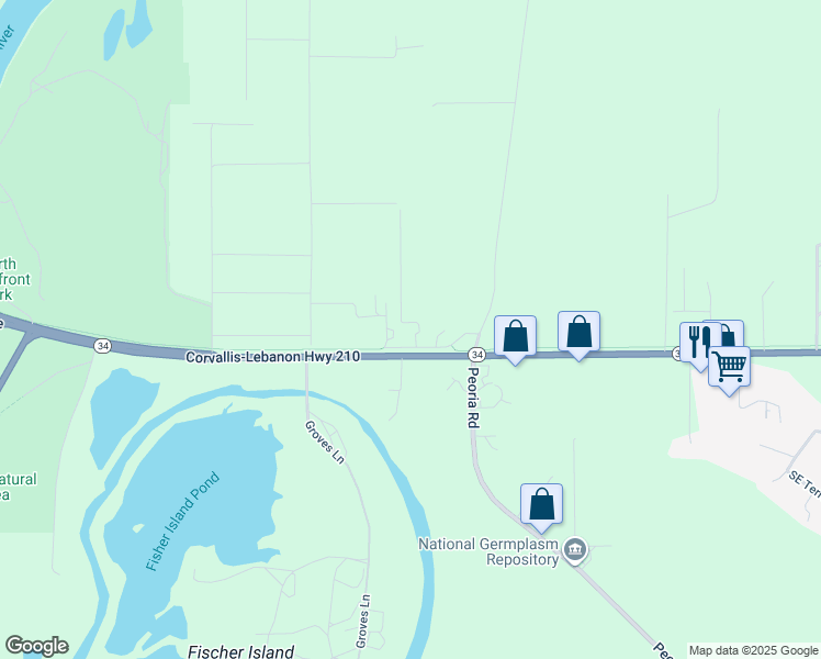 map of restaurants, bars, coffee shops, grocery stores, and more near 28711 Oregon 34 in Corvallis