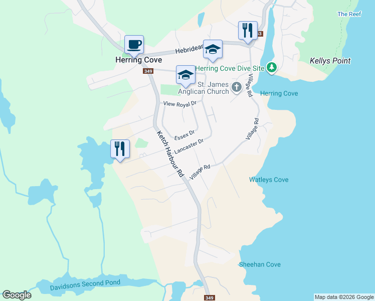 map of restaurants, bars, coffee shops, grocery stores, and more near 120 Lancaster Drive in Herring Cove