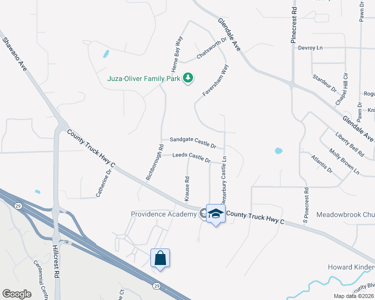 map of restaurants, bars, coffee shops, grocery stores, and more near 3500 Leeds Castle Drive in Green Bay