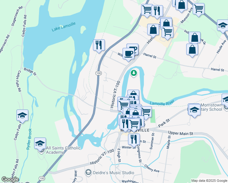 map of restaurants, bars, coffee shops, grocery stores, and more near 79 Brooklyn Street in Morristown