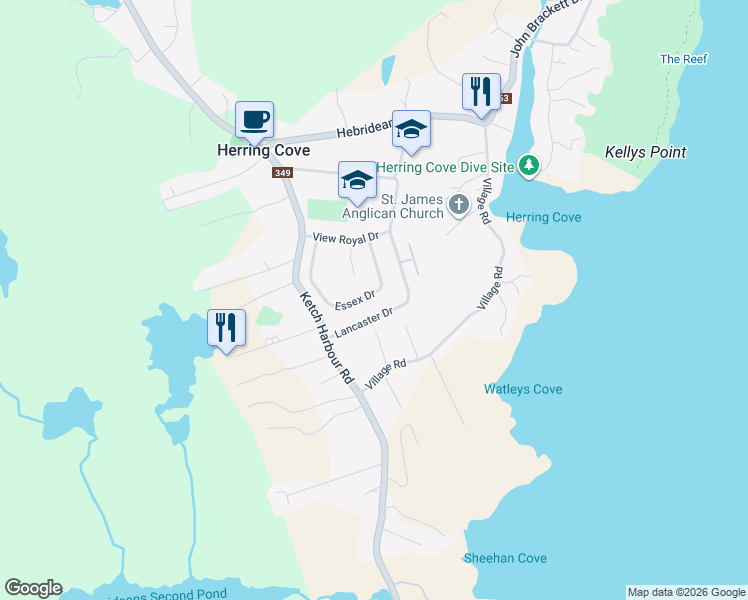 map of restaurants, bars, coffee shops, grocery stores, and more near 120 Lancaster Drive in Herring Cove
