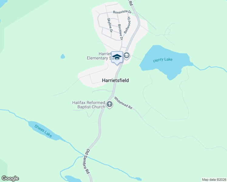 map of restaurants, bars, coffee shops, grocery stores, and more near Old Sambro Road in Harrietsfield