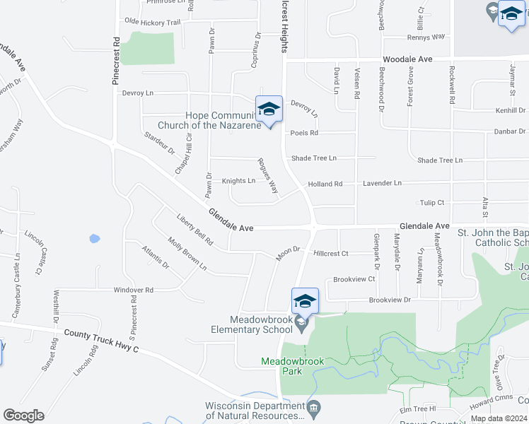 map of restaurants, bars, coffee shops, grocery stores, and more near 3039 Holland Road in Green Bay