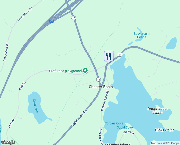 map of restaurants, bars, coffee shops, grocery stores, and more near 3 Croft Road in Chester Basin