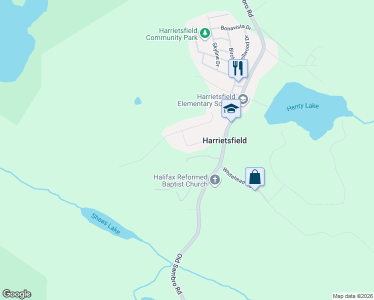map of restaurants, bars, coffee shops, grocery stores, and more near 32 Venus Drive in Harrietsfield