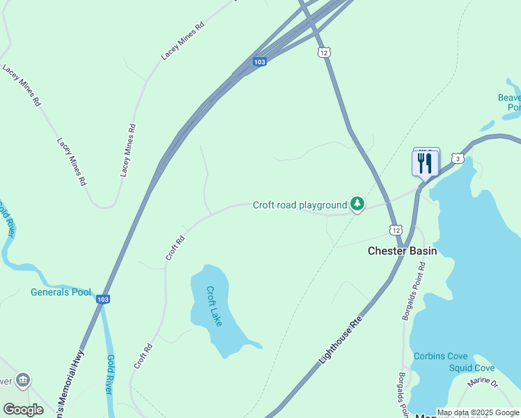 map of restaurants, bars, coffee shops, grocery stores, and more near 123 Croft Road in Chester Basin