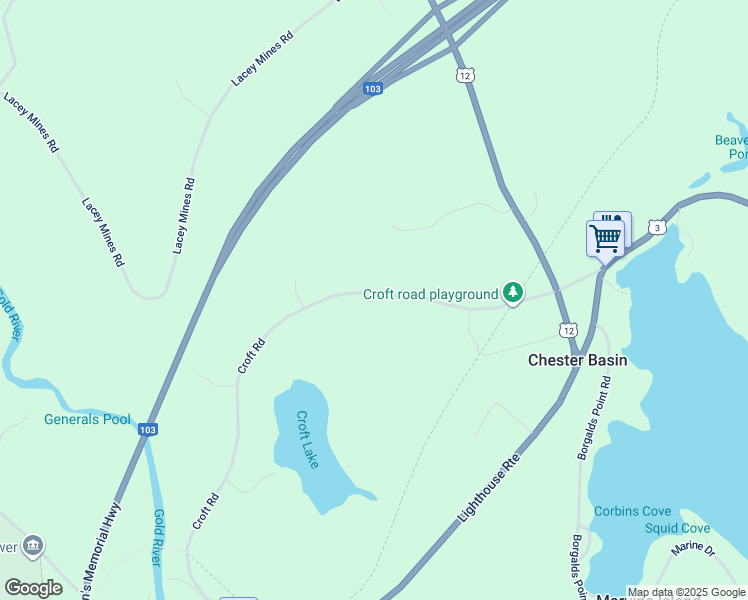 map of restaurants, bars, coffee shops, grocery stores, and more near 123 Croft Road in Chester Basin
