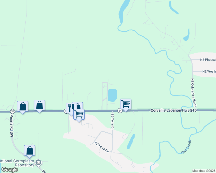 map of restaurants, bars, coffee shops, grocery stores, and more near 29229 Oregon 34 in Corvallis