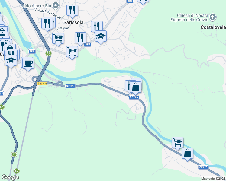 map of restaurants, bars, coffee shops, grocery stores, and more near 45 Via Isorelle in Isorelle