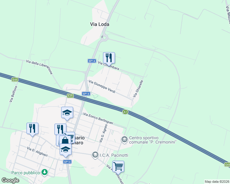 map of restaurants, bars, coffee shops, grocery stores, and more near 28 Via Giuseppe Verdi in San Cesario Sul Panaro