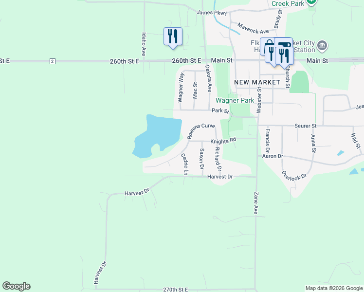 map of restaurants, bars, coffee shops, grocery stores, and more near 483 Rowena Curve in Elko New Market
