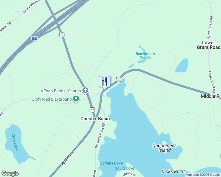 map of restaurants, bars, coffee shops, grocery stores, and more near 5315 Nova Scotia 3 Trunk in Chester Basin