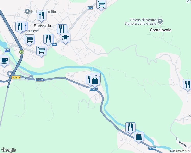 map of restaurants, bars, coffee shops, grocery stores, and more near 9 Via IV Novembre in Isorelle