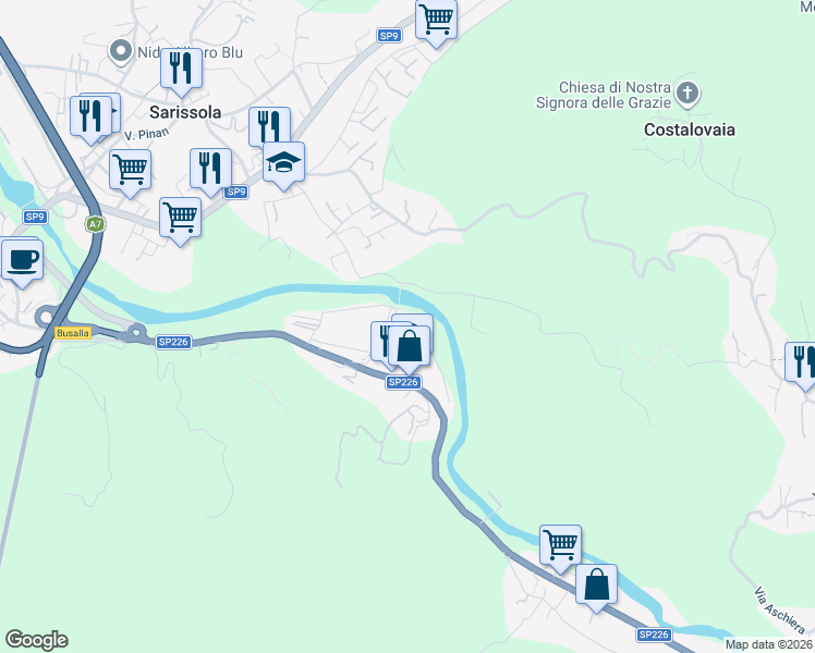 map of restaurants, bars, coffee shops, grocery stores, and more near 9 Via IV Novembre in Isorelle