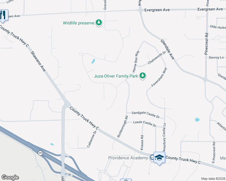 map of restaurants, bars, coffee shops, grocery stores, and more near 999 Channel Tunnel Court in Green Bay