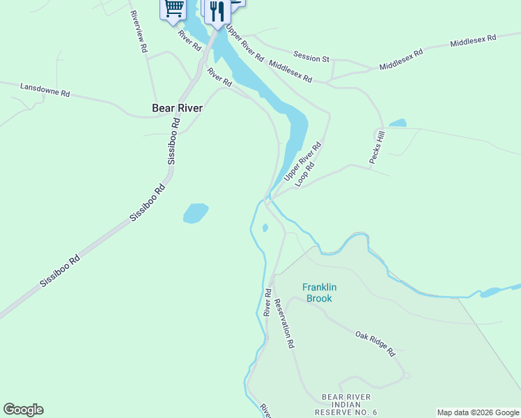 map of restaurants, bars, coffee shops, grocery stores, and more near 1443 River Road in Bear River