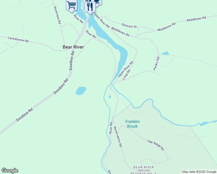 map of restaurants, bars, coffee shops, grocery stores, and more near 1443 River Road in Bear River