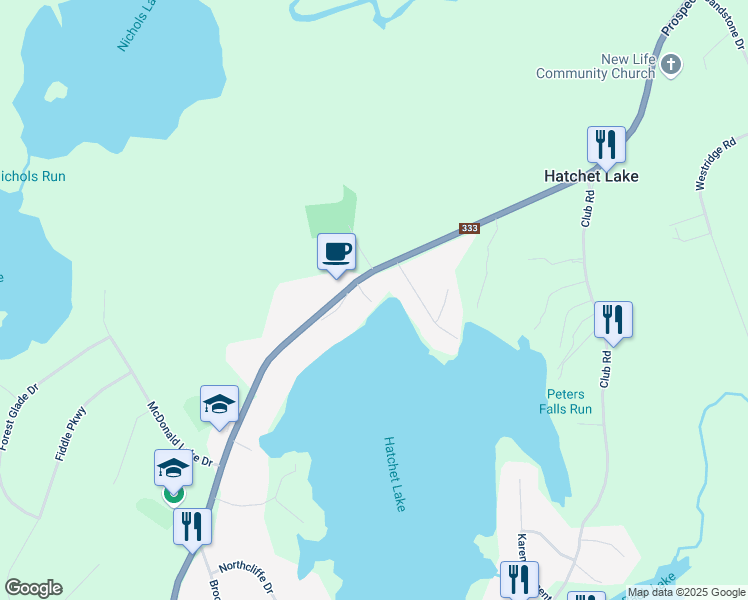 map of restaurants, bars, coffee shops, grocery stores, and more near 34 Hatchet Lane in Hatchet Lake