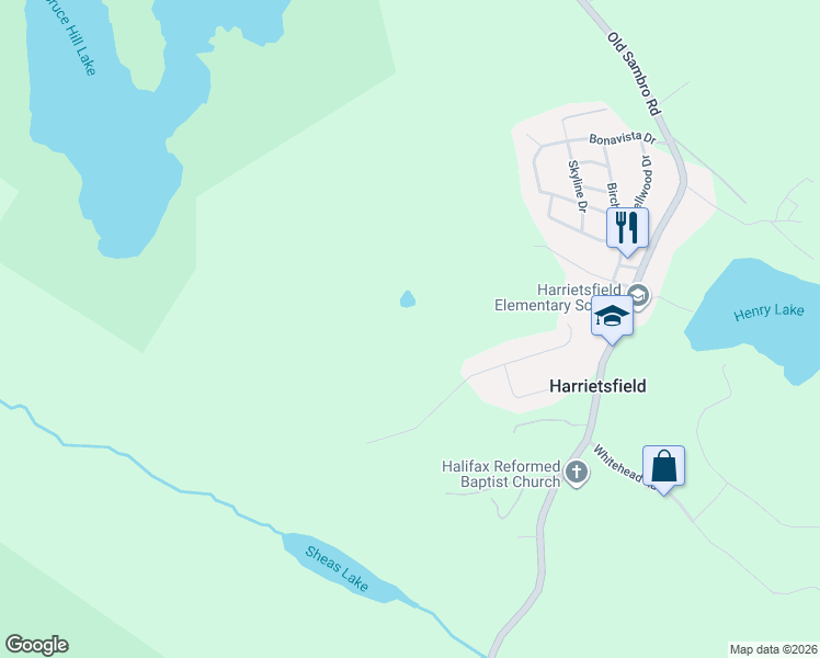 map of restaurants, bars, coffee shops, grocery stores, and more near 36 Brunt Road in Harrietsfield