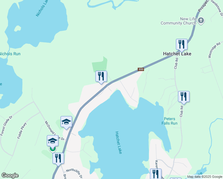 map of restaurants, bars, coffee shops, grocery stores, and more near 28 Hatchet Lane in Hatchet Lake
