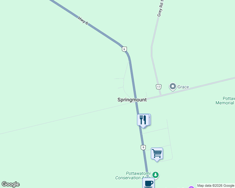 map of restaurants, bars, coffee shops, grocery stores, and more near 114 Drive in Crescent in Owen Sound