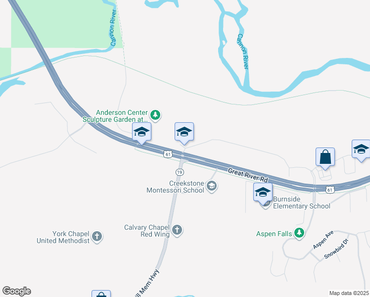 map of restaurants, bars, coffee shops, grocery stores, and more near 154 Tower View Drive in Red Wing