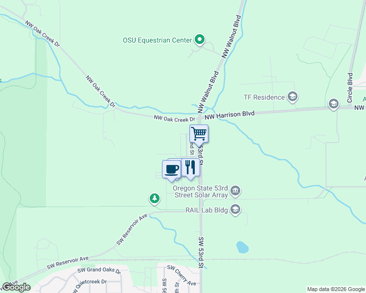 map of restaurants, bars, coffee shops, grocery stores, and more near 200 Northwest 53rd Street in Corvallis